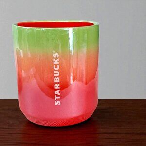 Starbucks 2020 Pearl Ombre Red Pink Green Holiday Ceramic Tumbler With Red Lid